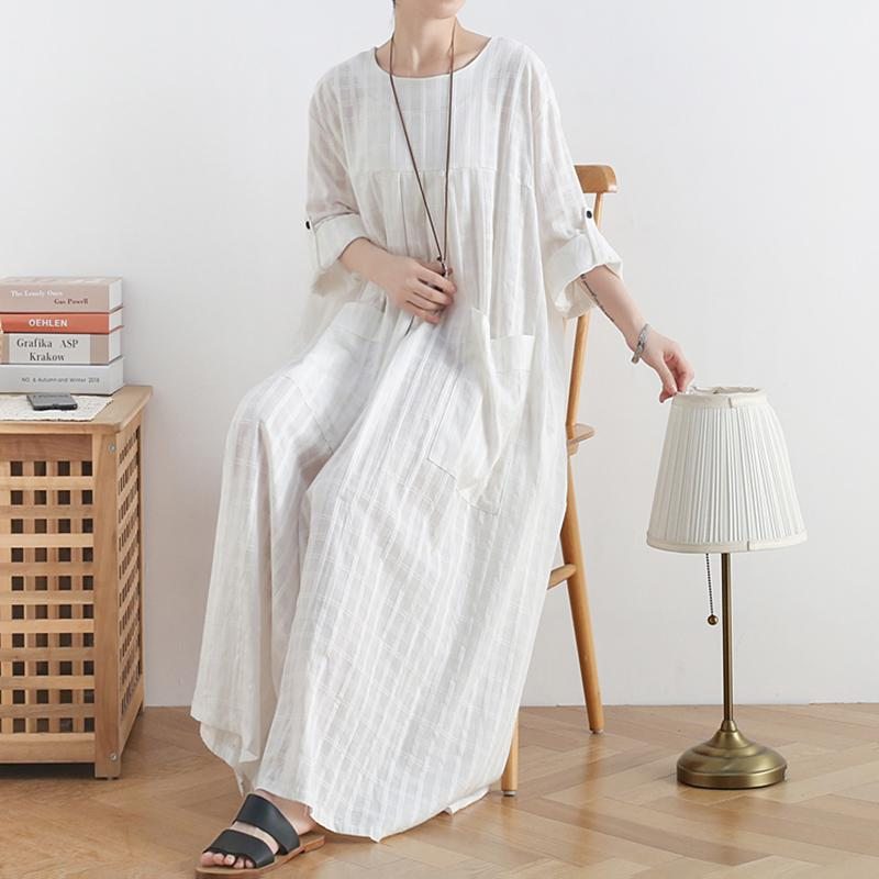 Robe Longue Ample En Coton Et Lin Printemps Été