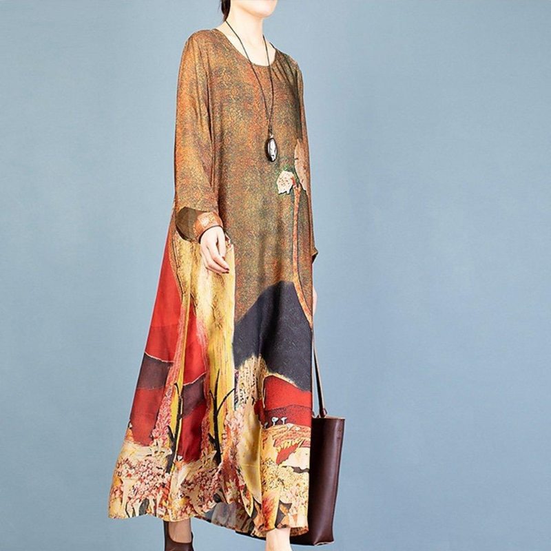 Robe Longue Femme Deux Pièces À Imprimé Rétro Printanier