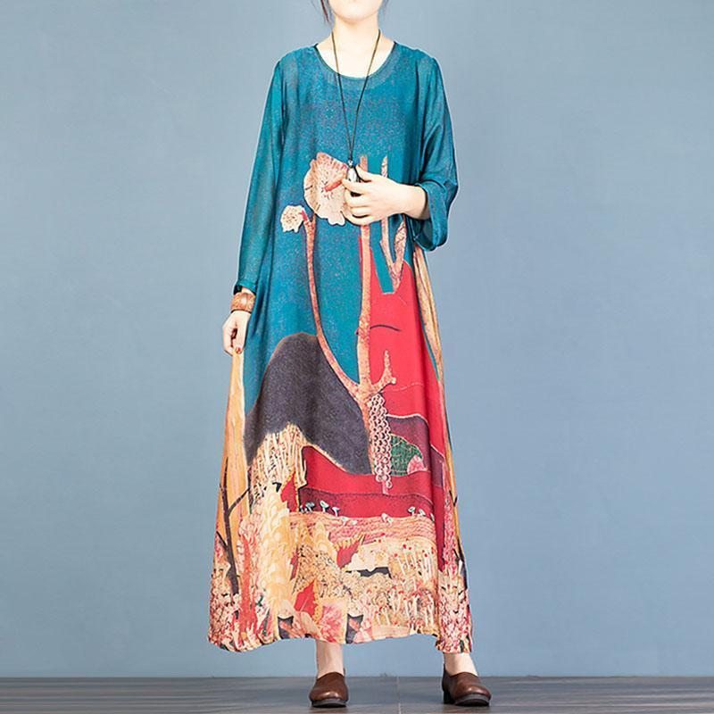 Robe Longue Femme Deux Pièces À Imprimé Rétro Printanier