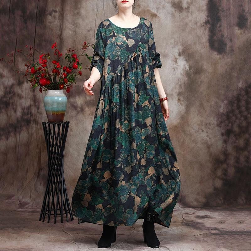 Robe Longue Irrégulière En Soie Imprimée Pour Femme