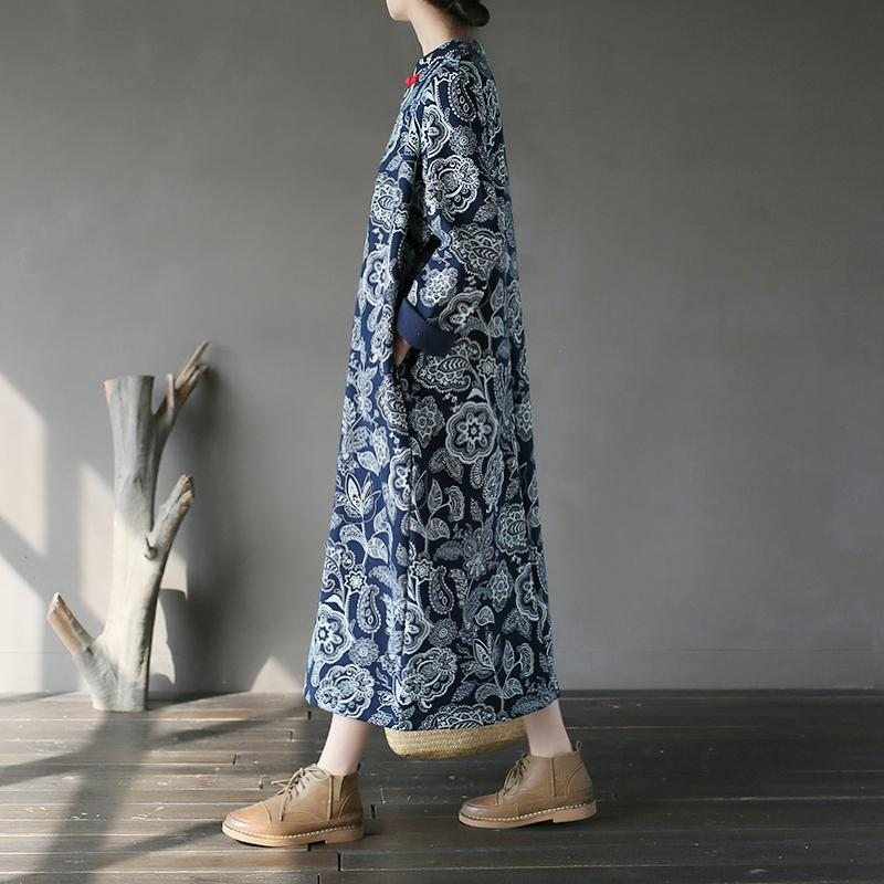 Robe Longue En Lin De Coton Épais Rétro Ethnique Chinois