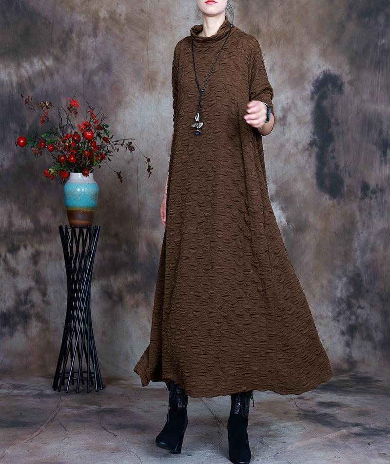 Robe Longue En Soie À Col Mi-long Et Froissé D'automne