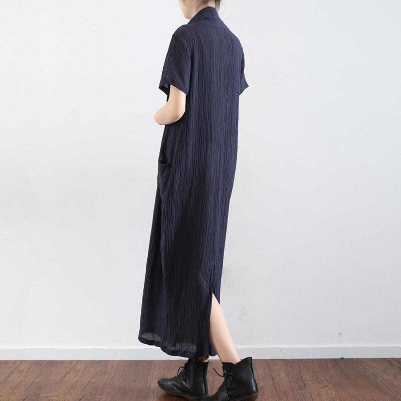 Robe À Manches Courtes À Col En V Et Poches En Lin Pour Femmes