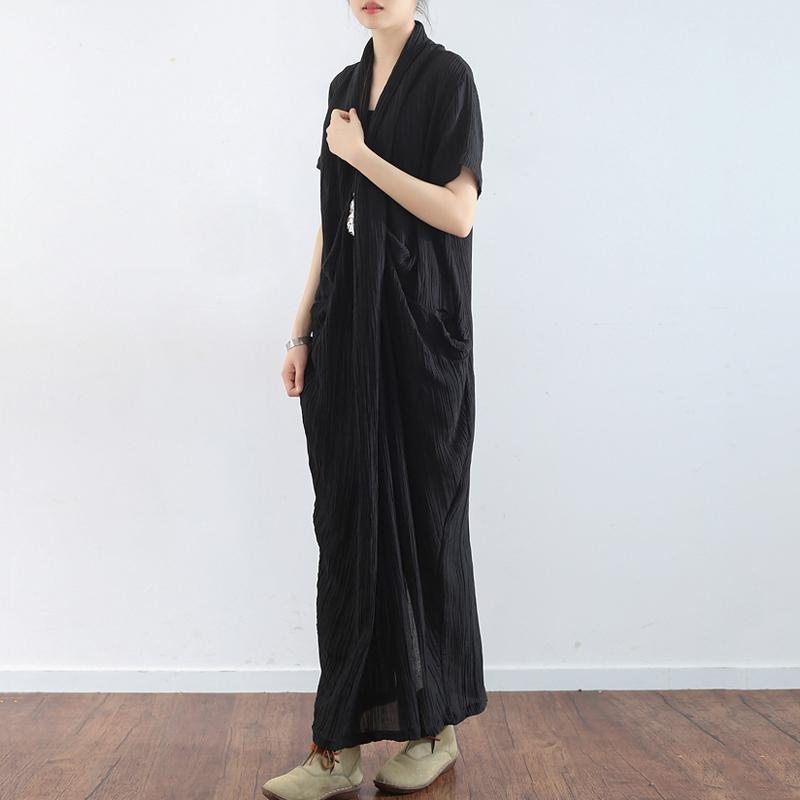 Robe À Manches Courtes À Col En V Et Poches En Lin Pour Femmes