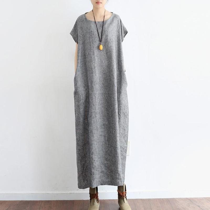 Robe À Manches Courtes En Coton Et Lin Pour Femmes