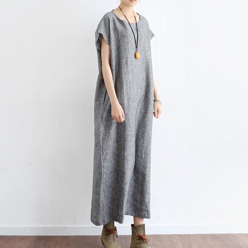 Robe À Manches Courtes En Coton Et Lin Pour Femmes