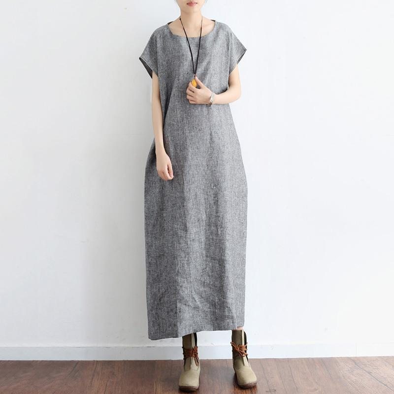 Robe À Manches Courtes En Coton Et Lin Pour Femmes