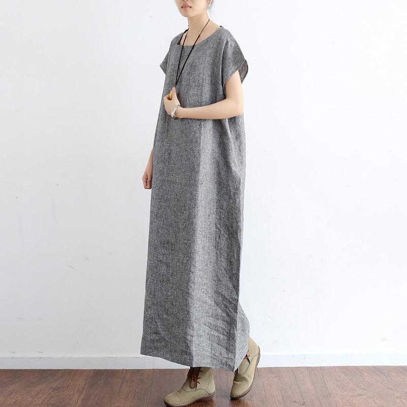 Robe À Manches Courtes En Coton Et Lin Pour Femmes