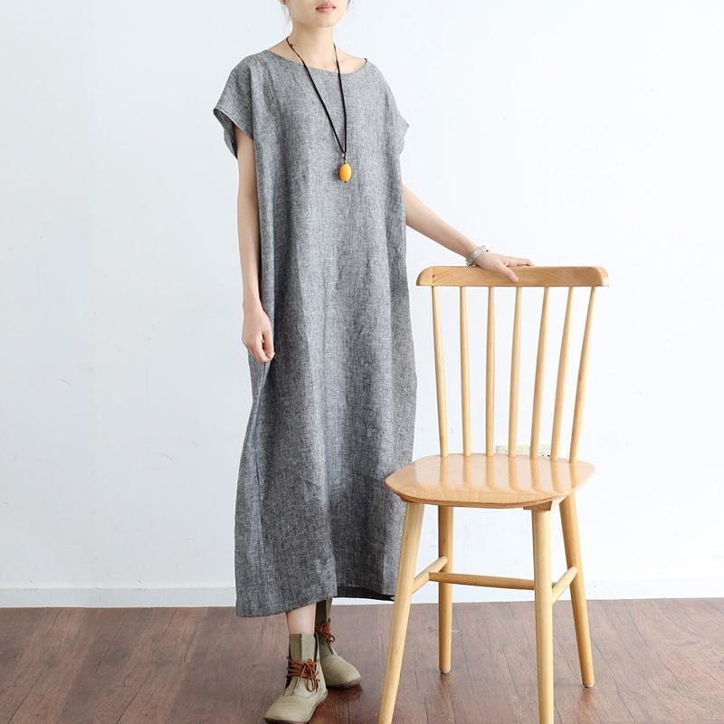 Robe À Manches Courtes En Coton Et Lin Pour Femmes