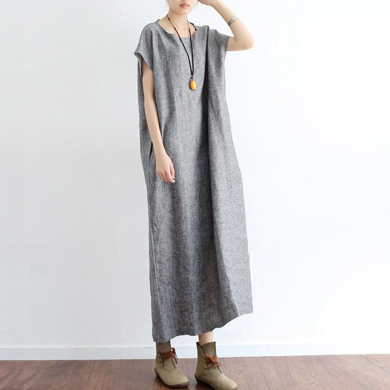 Robe À Manches Courtes En Coton Et Lin Pour Femmes