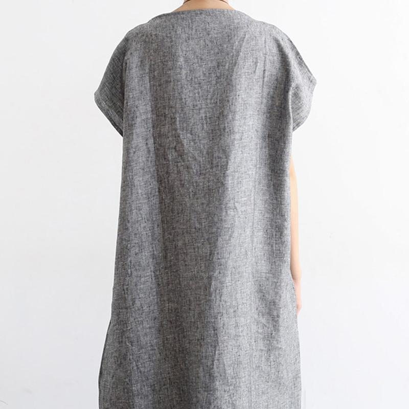 Robe À Manches Courtes En Coton Et Lin Pour Femmes