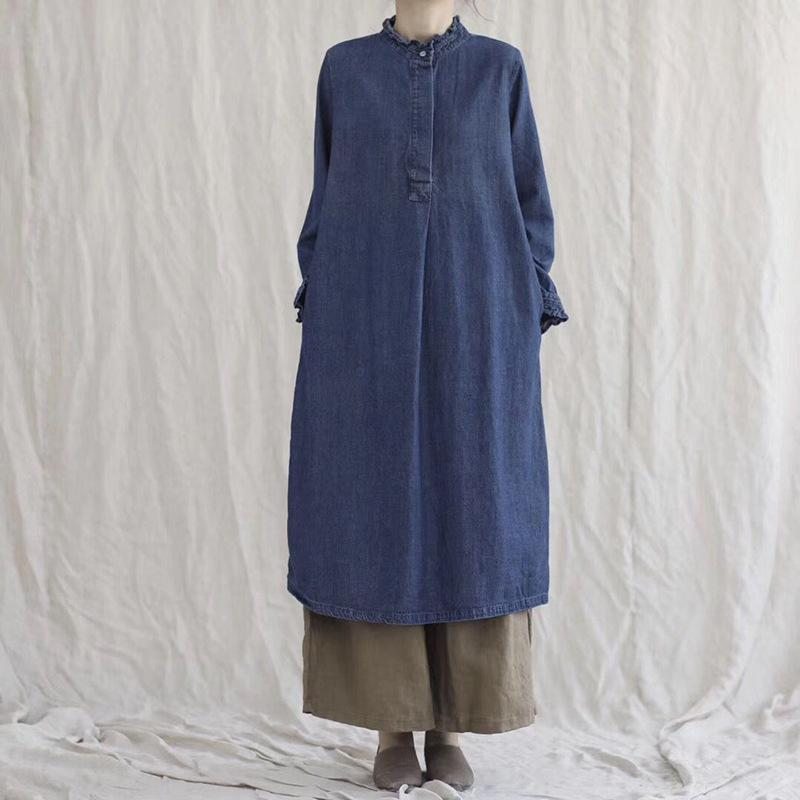 Robe À Manches Longues En Coton Denim