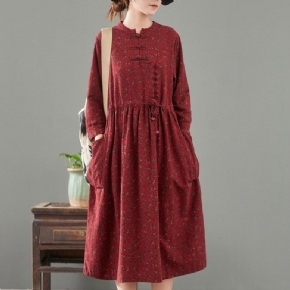 Robe À Manches Longues Imprimée En Coton Et Lin D'automne