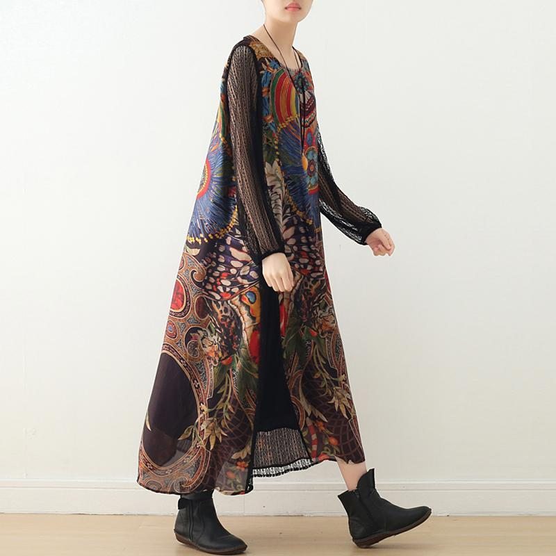 Robe À Manches Longues En Maille Florale À Col Rond Pour Femme