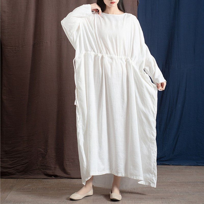 Robe Maxi Ample À Manches Longues Avec Cordon De Serrage Pour Femmes