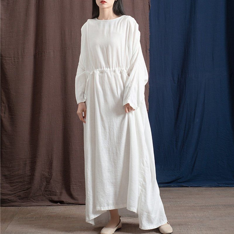 Robe Maxi Ample À Manches Longues Avec Cordon De Serrage Pour Femmes