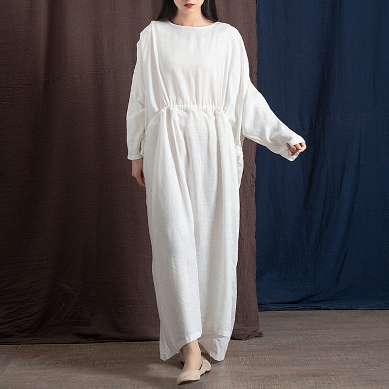 Robe Maxi Ample À Manches Longues Avec Cordon De Serrage Pour Femmes