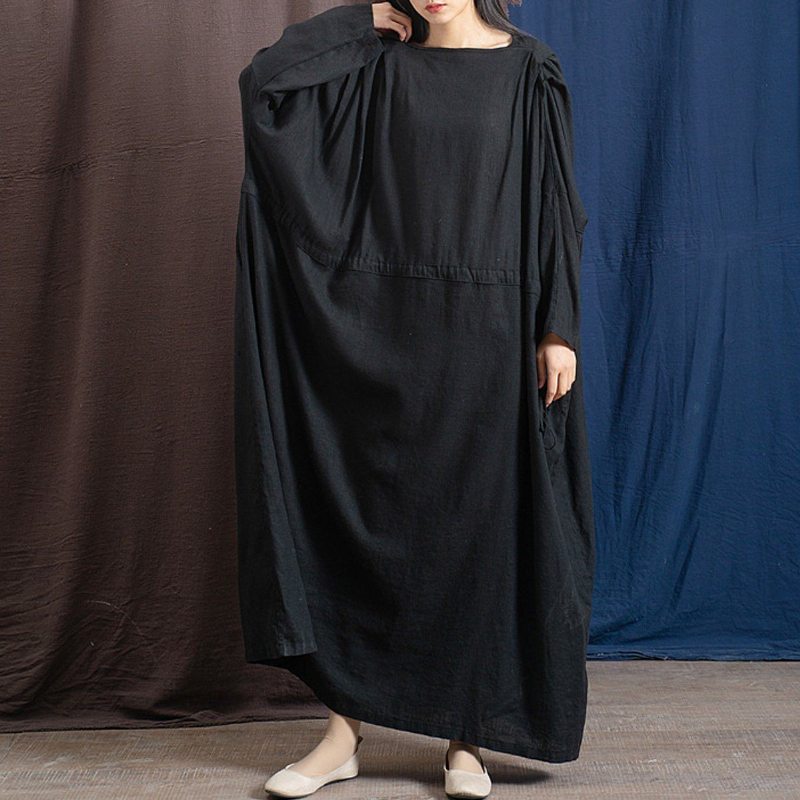 Robe Maxi Ample À Manches Longues Avec Cordon De Serrage Pour Femmes