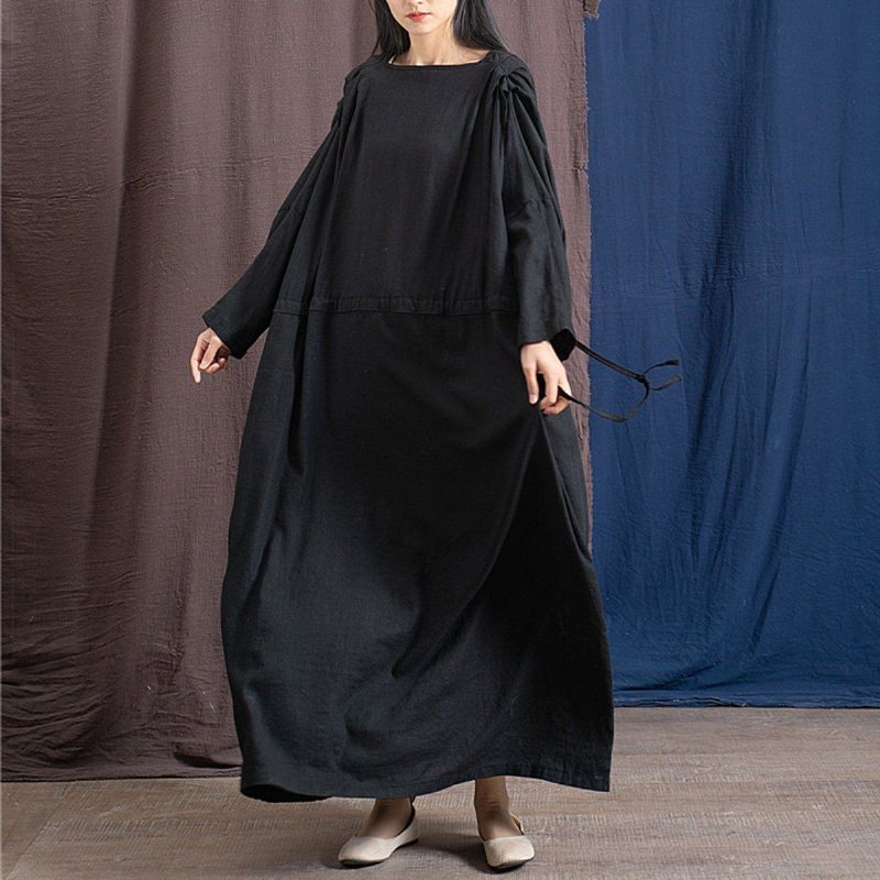 Robe Maxi Ample À Manches Longues Avec Cordon De Serrage Pour Femmes