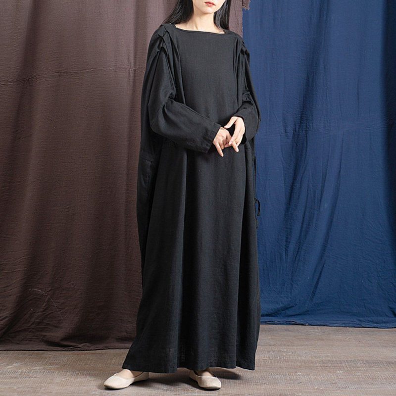 Robe Maxi Ample À Manches Longues Avec Cordon De Serrage Pour Femmes