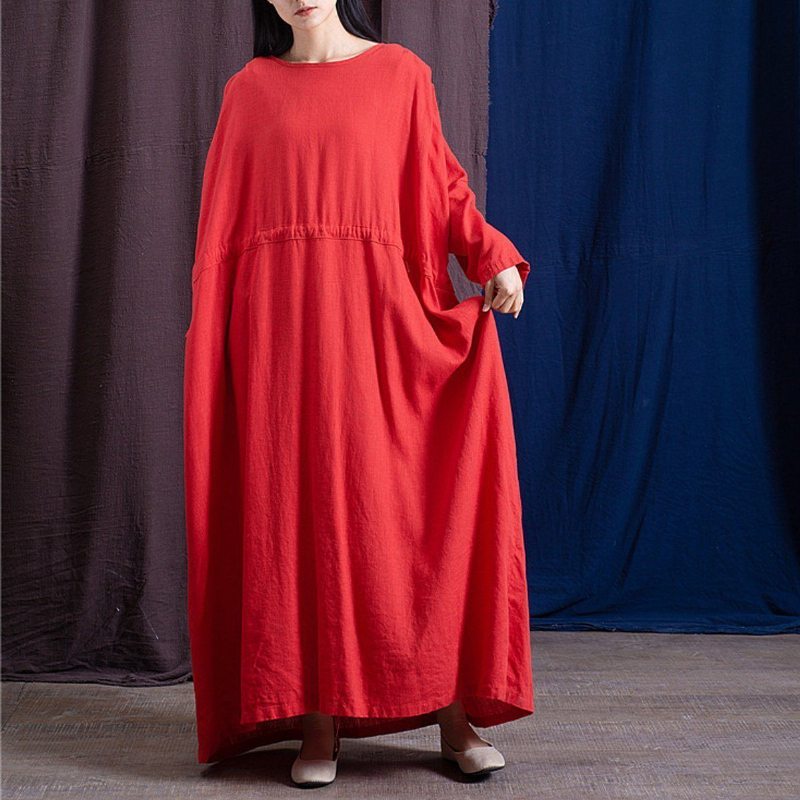 Robe Maxi Ample À Manches Longues Avec Cordon De Serrage Pour Femmes