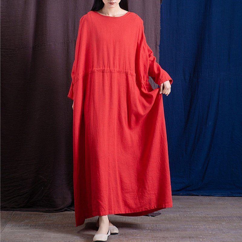 Robe Maxi Ample À Manches Longues Avec Cordon De Serrage Pour Femmes