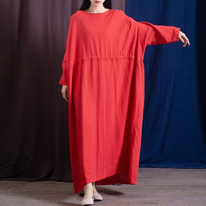 Robe Maxi Ample À Manches Longues Avec Cordon De Serrage Pour Femmes