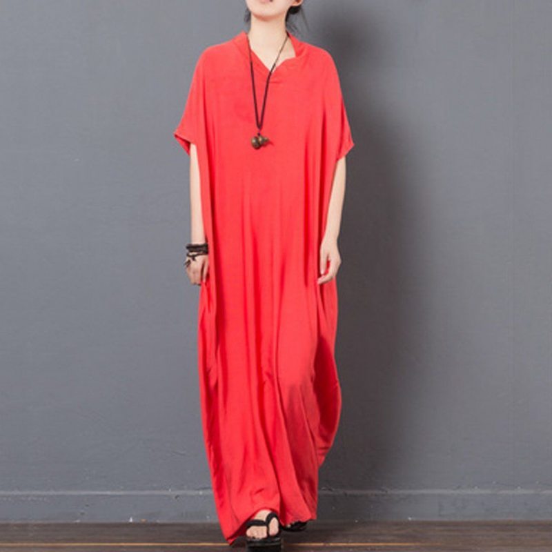 Robe Maxi Décontractée À Col En V Uni