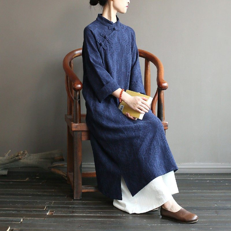 Robe Maxi En Lin Vintage Littéraire Ample D'automne