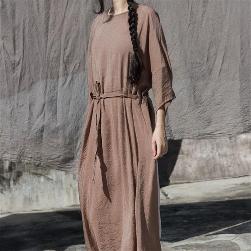 Robe Maxi À Manches Courtes Avec Bloc De Couleur À La Mode Et À La Mode Avec Ceinture