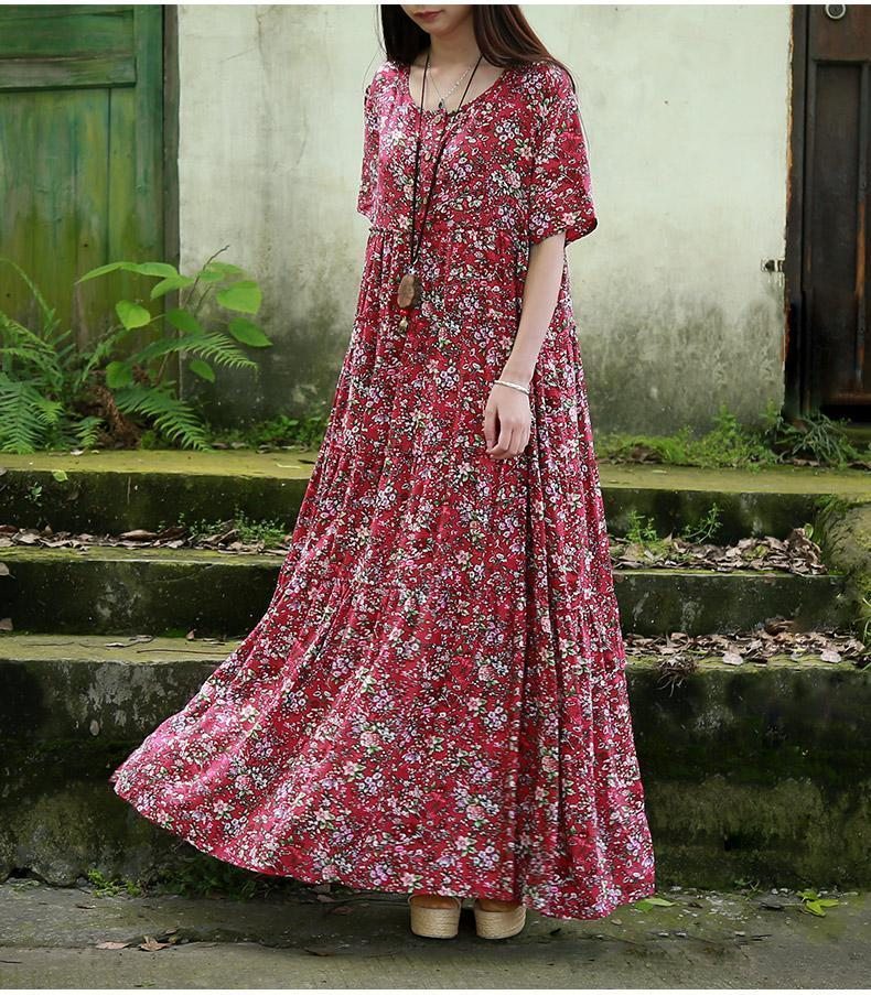 Robe Maxi À Manches Courtes Et Col Rond Pour Femmes