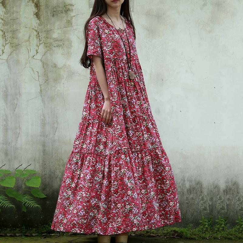 Robe Maxi À Manches Courtes Et Col Rond Pour Femmes