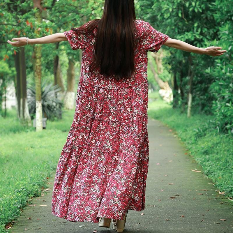 Robe Maxi À Manches Courtes Et Col Rond Pour Femmes