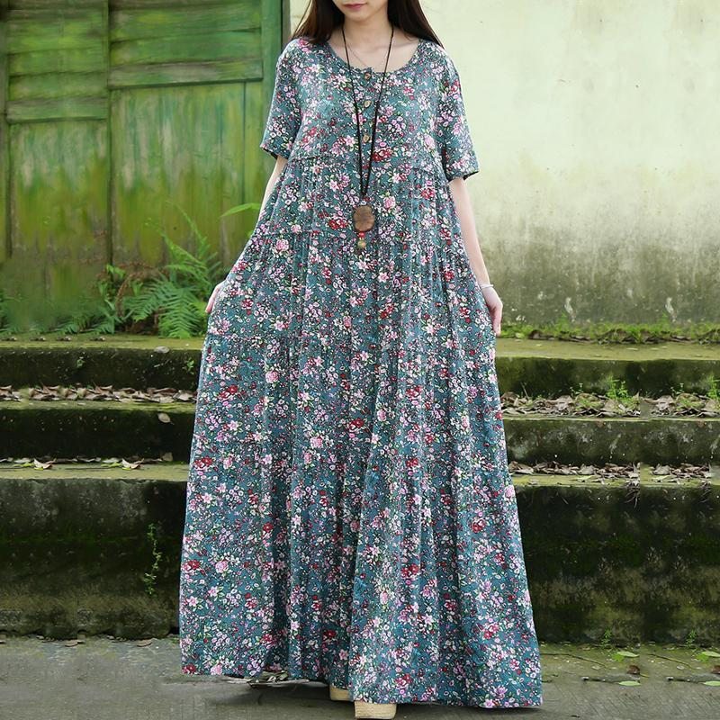 Robe Maxi À Manches Courtes Et Col Rond Pour Femmes