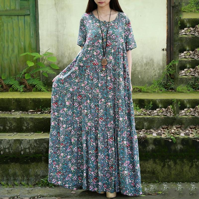 Robe Maxi À Manches Courtes Et Col Rond Pour Femmes