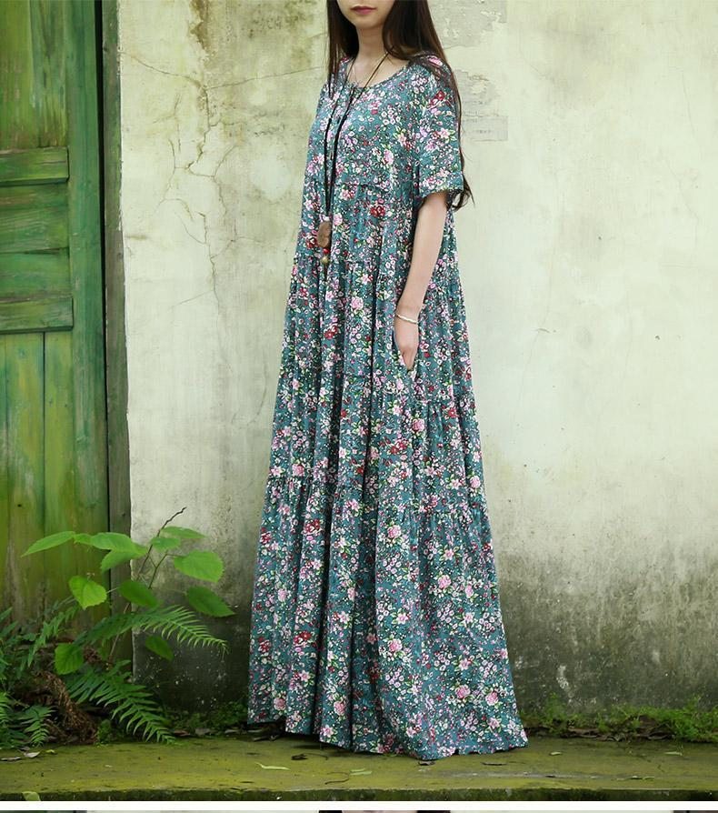 Robe Maxi À Manches Courtes Et Col Rond Pour Femmes