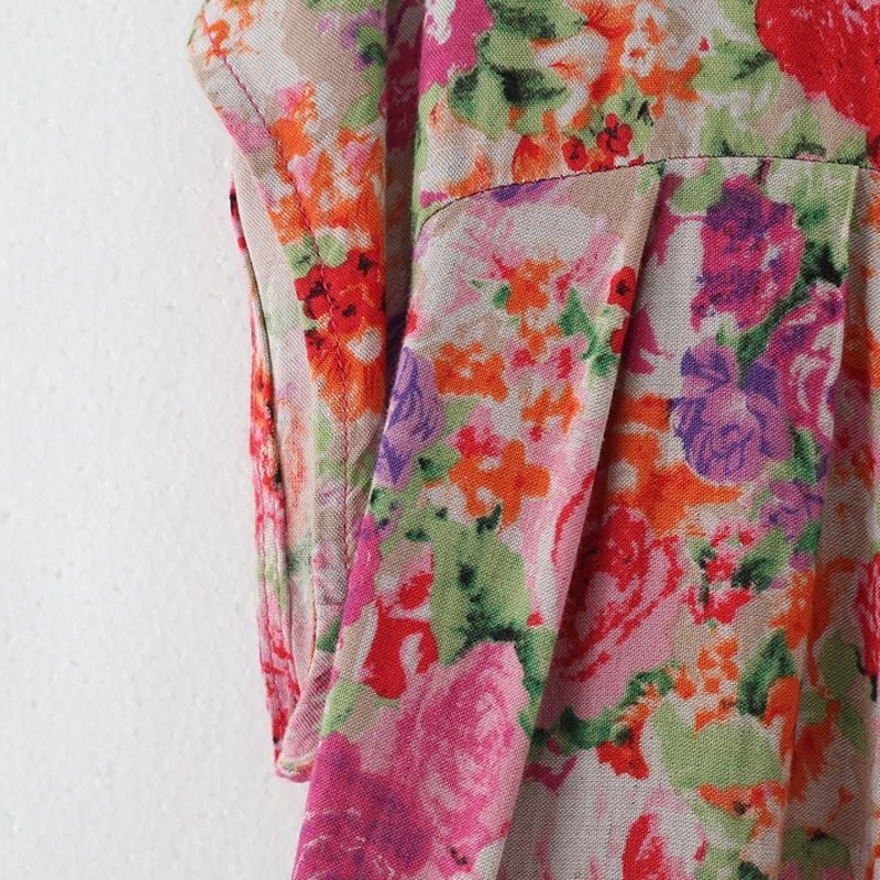 Robe Maxi À Manches Courtes En Lin Décontracté À Fleurs Rétro Pour Femmes