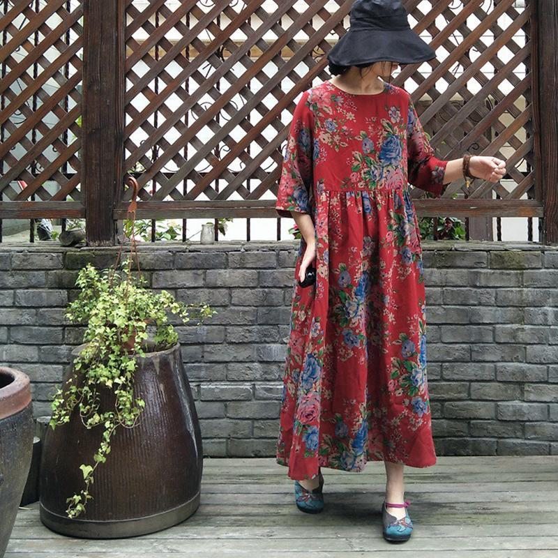 Robe Maxi À Manches Longues À Imprimé Floral Vintage Pour Femme