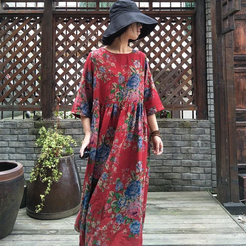 Robe Maxi À Manches Longues À Imprimé Floral Vintage Pour Femme