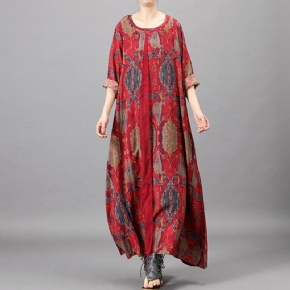 Robe Maxi À Manches Longues Imprimée De Style Ethnique