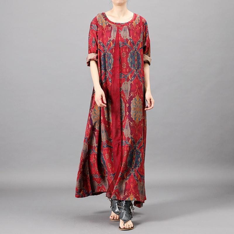 Robe Maxi À Manches Longues Imprimée De Style Ethnique