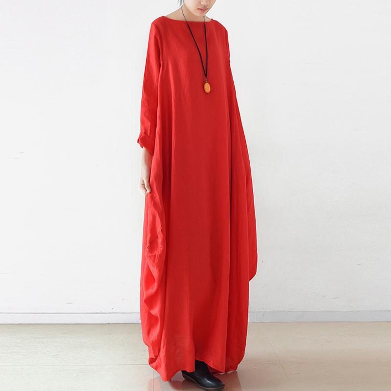 Robe Maxi À Manches Longues En Lin Ample Pour Femmes