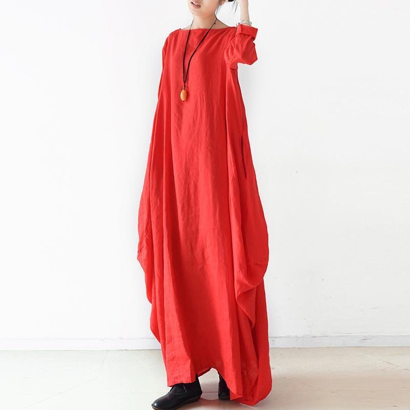 Robe Maxi À Manches Longues En Lin Ample Pour Femmes