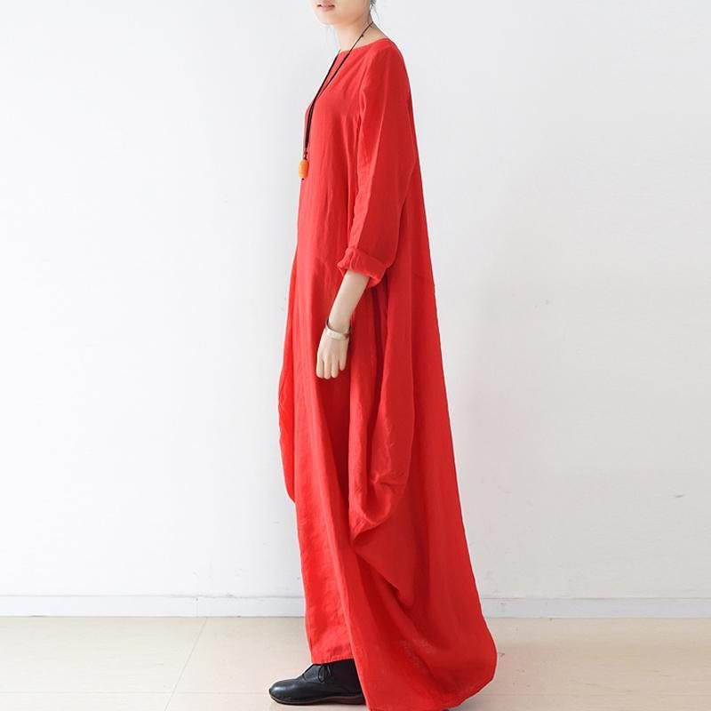 Robe Maxi À Manches Longues En Lin Ample Pour Femmes