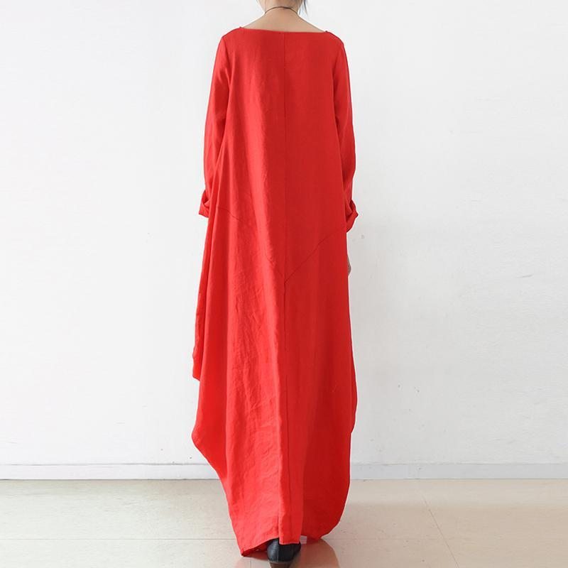 Robe Maxi À Manches Longues En Lin Ample Pour Femmes