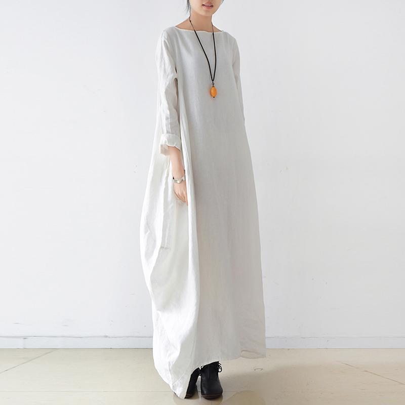 Robe Maxi À Manches Longues En Lin Ample Pour Femmes