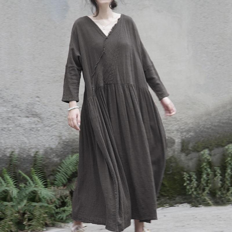 Robe Maxi À Manches Longues En Lin Décontracté Pour Femmes