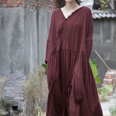 Robe Maxi À Manches Longues En Lin Décontracté Pour Femmes