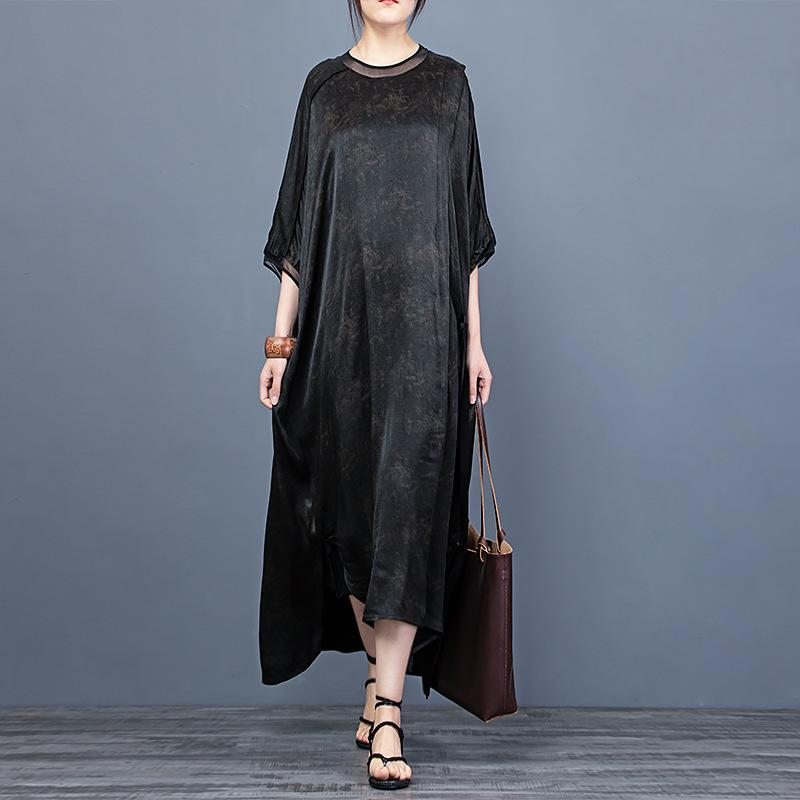 Robe Maxi En Soie Fendue Imprimée Printemps-été