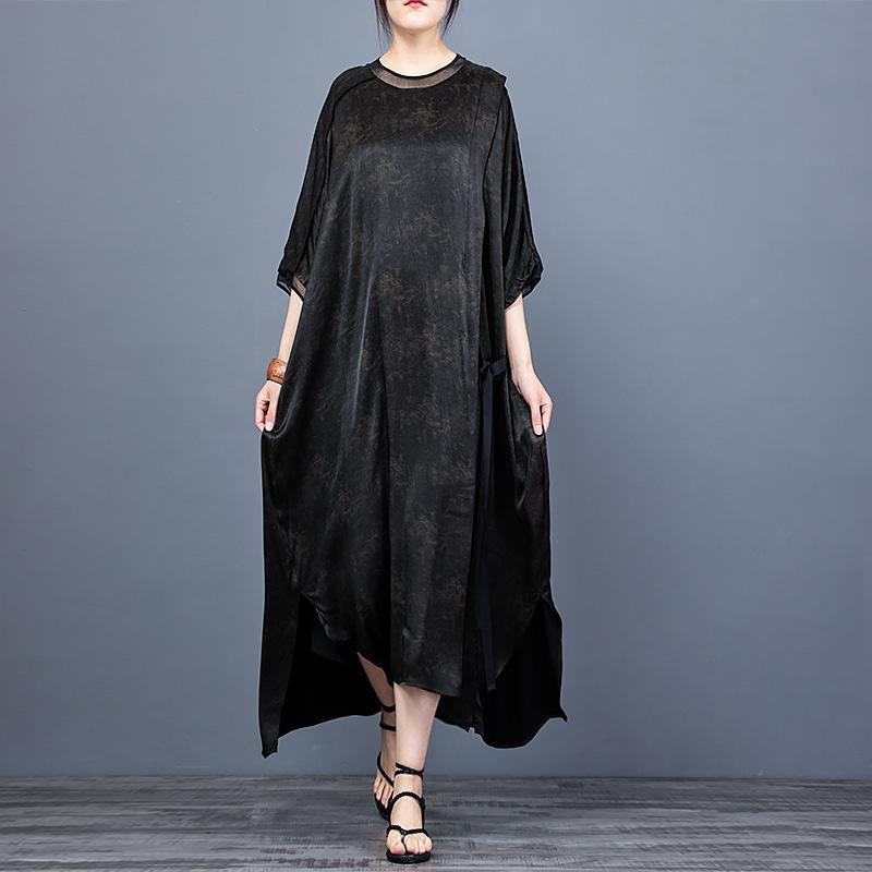 Robe Maxi En Soie Fendue Imprimée Printemps-été